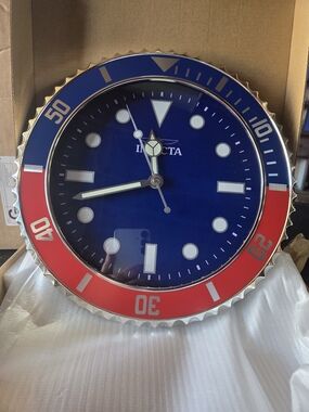 Invicta Blue, Red & Silver Wall Clock - Nautical Dive Design